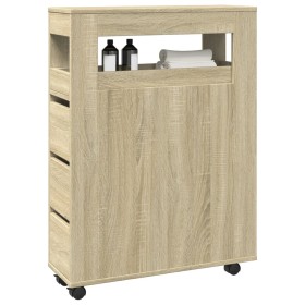 Narrow bathroom cabinet with wheels in Sonoma oak wood. by , Lockers and storage cabinets - Ref: Foro24-855270, Price: 108,27...