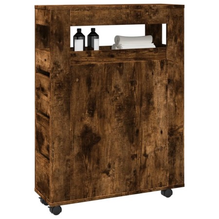 Narrow bathroom cabinet with smoked oak wood and wheels by , Lockers and storage cabinets - Ref: Foro24-855272, Price: 104,99...