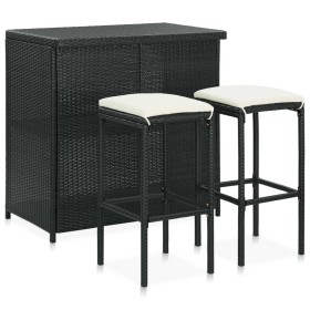 Garden bar table and chairs set 3 pieces black synthetic rattan by vidaXL, Furniture sets for kitchens and dining rooms - Ref...