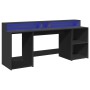 Escritorio con luz LED madera ingeniería negro 200x55x91 cm de , Escritorios - Ref: Foro24-3309439, Precio: 204,53 €, Descuen...