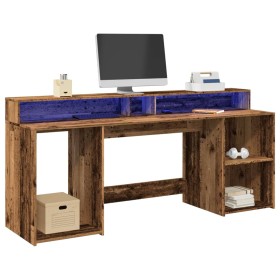 Escritorio con LED madera ingeniería envejecida 200x55x91 cm de , Escritorios - Ref: Foro24-3309445, Precio: 209,99 €, Descue...