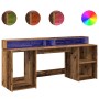 Engineered aged wood desk with LED lights 200x55x91 cm by , Desks - Ref: Foro24-3309445, Price: 192,90 €, Discount: %