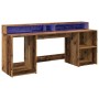 Engineered aged wood desk with LED lights 200x55x91 cm by , Desks - Ref: Foro24-3309445, Price: 192,90 €, Discount: %