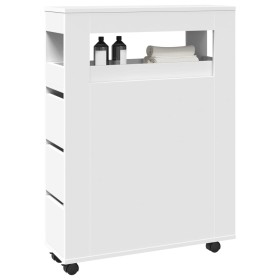 Narrow bathroom cabinet with wheels, engineered wood, white by , Lockers and storage cabinets - Ref: Foro24-855268, Price: 10...