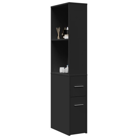 Narrow bathroom cabinet with wheels, engineered wood, black by , Lockers and storage cabinets - Ref: Foro24-855296, Price: 95...