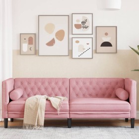 Dreisitzer Chesterfield-Sofa mit rosa Samtkissen. von , Sofas - Ref: Foro24-372696, Preis: 300,48 €, Rabatt: %