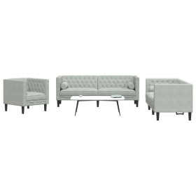 Set sofás Chesterfield con cojines 3 pzas terciopelo gris claro de , Sofás - Ref: Foro24-3209281, Precio: 739,50 €, Descuento: %