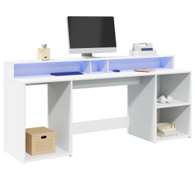 Escritorio con luz LED madera ingeniería blanco 200x55x91 cm de , Escritorios - Ref: Foro24-3309438, Precio: 218,99 €, Descue...