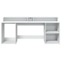 Desk with LED light, engineered wood, white, 200x55x91 cm by , Desks - Ref: Foro24-3309438, Price: 190,37 €, Discount: %