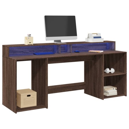 Desk with LED lights, engineered wood in brown oak, 200x55x91 cm | Foro24|Onlineshop| Casa, Jardín y Más Foro24.es