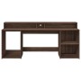 Desk with LED lights, engineered wood in brown oak, 200x55x91 cm by , Desks - Ref: Foro24-3309444, Price: 198,71 €, Discount: %