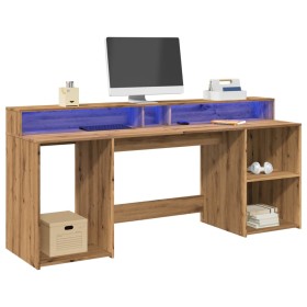 Escritorio con LED madera ingeniería roble artisian 200x55x91cm de , Escritorios - Ref: Foro24-3309446, Precio: 209,99 €, Des...