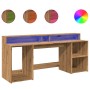 Engineered oak artisan wood desk with LED lights, 200x55x91cm by , Desks - Ref: Foro24-3309446, Price: 192,90 €, Discount: %