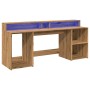 Engineered oak artisan wood desk with LED lights, 200x55x91cm by , Desks - Ref: Foro24-3309446, Price: 192,90 €, Discount: %