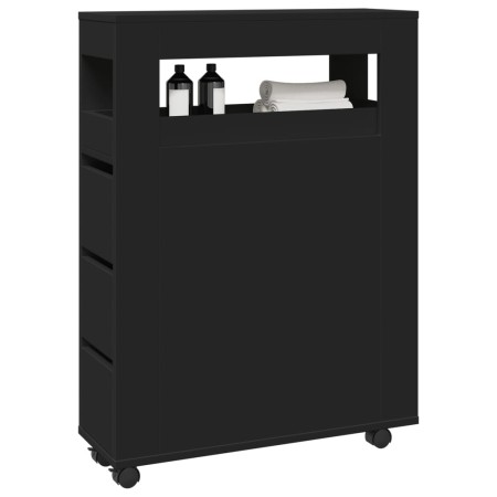 Narrow bathroom cabinet with wheels, engineered wood, black by , Lockers and storage cabinets - Ref: Foro24-855269, Price: 10...