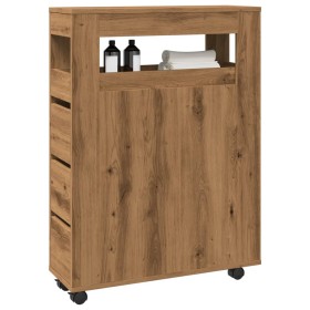 Narrow oak artisan wooden bathroom cabinet with wheels by , Lockers and storage cabinets - Ref: Foro24-855276, Price: 103,98 ...