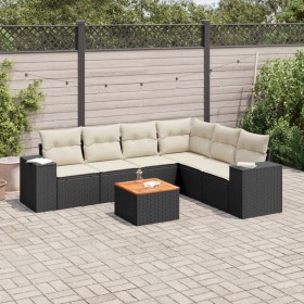 Set de comedor de jardín 7 pzas y cojines ratán sintético negro by , Garden sets - Ref: Foro24-3257792, Price: 424,99 €, Disc...