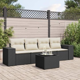 Set de muebles de jardín 5 pzas y cojines ratán sintético negro by , Garden sets - Ref: Foro24-3254623, Price: 332,99 €, Disc...