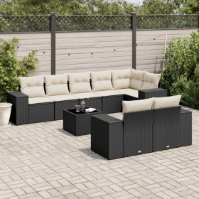 8-teiliges Gartensofa-Set und Kissen aus schwarzem Kunststoff-Rattan. von , Gartensets - Ref: Foro24-3255163, Preis: 637,92 €...