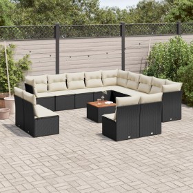 Garden sofa set with 14-piece black synthetic rattan cushions by , Garden sets - Ref: Foro24-3256266, Price: 783,03 €, Discou...