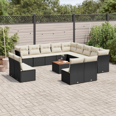 Garden sofa set with 14-piece black synthetic rattan cushions by , Garden sets - Ref: Foro24-3256266, Price: 822,67 €, Discou...