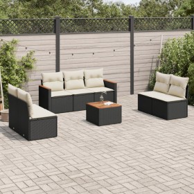 8-teiliges Gartensofa-Set und Kissen aus schwarzem Kunststoff-Rattan. von , Gartensets - Ref: Foro24-3258283, Preis: 444,18 €...