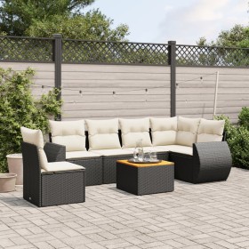 Set de comedor de jardín 7 pzas y cojines ratán sintético negro by , Garden sets - Ref: Foro24-3257358, Price: 424,99 €, Disc...