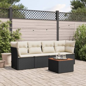 Set de muebles de jardín 5 pzas y cojines ratán sintético negro by , Garden sets - Ref: Foro24-3255804, Price: 282,99 €, Disc...