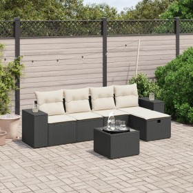 6-teiliges Gartensofa-Set und Kissen aus schwarzem Kunststoff-Rattan. von , Gartensets - Ref: Foro24-3264402, Preis: 393,67 €...