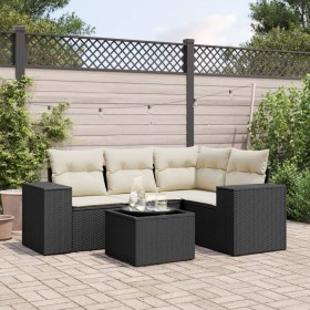 Set de muebles de jardín 5 pzas y cojines ratán sintético negro by , Garden sets - Ref: Foro24-3254853, Price: 355,99 €, Disc...