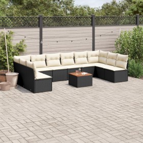 Gartensofagarnitur 11-teilig mit schwarzen Polstern aus synthetischem Rattan von , Gartensets - Ref: Foro24-3256126, Preis: 5...