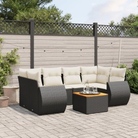 Set de comedor de jardín 7 pzas y cojines ratán sintético negro by , Garden sets - Ref: Foro24-3257232, Price: 456,99 €, Disc...