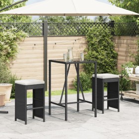 High garden bar stools with 2 black PE rattan cushions by , Garden chairs - Ref: Foro24-368686, Price: 130,99 €, Discount: %