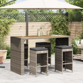 Hochbarhocker für den Garten mit 4 Stück grauen PE-Rattan-Kissen. von , Gartenstühle - Ref: Foro24-368690, Preis: 252,18 €, R...