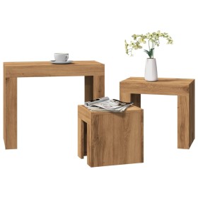 Stapelbare Couchtische, 3 Stück, Eichenholz, Handwerkskunst von , Couchtisch - Ref: Foro24-856673, Preis: 66,91 €, Rabatt: %