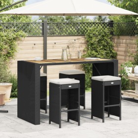 High bar stools for garden with 4 black PE rattan cushions by , Garden chairs - Ref: Foro24-368689, Price: 248,46 €, Discount: %