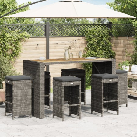 Hochbarhocker für den Garten mit 6 Stück grauen PE-Rattan-Kissen. von , Gartenstühle - Ref: Foro24-368693, Preis: 371,85 €, R...