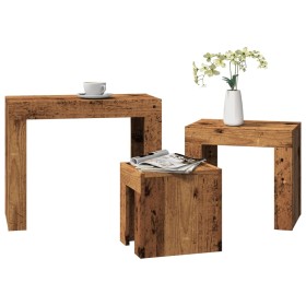 Mesas de centro apilables 3 uds madera de ingeniería envejecida by , Coffee table - Ref: Foro24-856672, Price: 67,99 €, Disco...