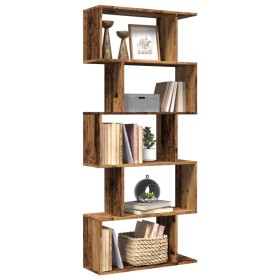 Librería divisora 5 niveles madera envejecida 70x24x161 cm de , Librerías y estanterías - Ref: Foro24-858100, Precio: 71,99 €...