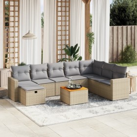 Garden sofa set with beige mixed cushions, 9 pieces, PE rattan. by , Garden sets - Ref: Foro24-3264874, Price: 592,23 €, Disc...