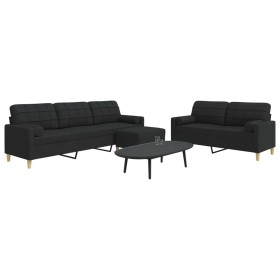 3-piece sofa set with ottoman and black fabric cushions by , Sofas - Ref: Foro24-3278347, Price: 615,06 €, Discount: %