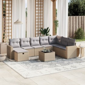 Garden sofa set with beige mixed cushions, 9 pieces, PE rattan. by , Garden sets - Ref: Foro24-3263595, Price: 594,88 €, Disc...