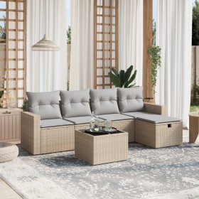 Garden sofa set with beige mixed cushions, 6 pieces, PE rattan. by , Garden sets - Ref: Foro24-3263475, Price: 375,99 €, Disc...