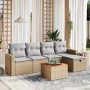 Garden sofa set with beige mixed cushions, 6 pieces, PE rattan. by , Garden sets - Ref: Foro24-3264832, Price: 380,62 €, Disc...