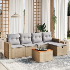 Garden sofa set with beige mixed cushions, 6 pieces, PE rattan. by , Garden sets - Ref: Foro24-3264832, Price: 367,99 €, Disc...