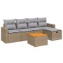 Garden sofa set with beige mixed cushions, 6 pieces, PE rattan. by , Garden sets - Ref: Foro24-3264832, Price: 380,62 €, Disc...