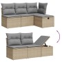 Garden sofa set with beige mixed cushions, 6 pieces, PE rattan. by , Garden sets - Ref: Foro24-3264832, Price: 380,62 €, Disc...