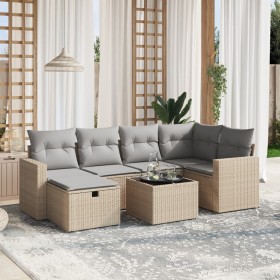 Garden sofa set with beige mixed cushions, 7 pieces, PE rattan. by , Garden sets - Ref: Foro24-3263495, Price: 457,72 €, Disc...