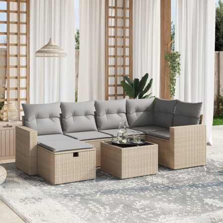 Garden sofa set with beige mixed cushions, 7 pieces, PE rattan. by , Garden sets - Ref: Foro24-3263495, Price: 472,84 €, Disc...