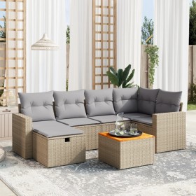 Garden sofa set with beige mixed cushions, 7 pieces, PE rattan. by , Garden sets - Ref: Foro24-3264839, Price: 475,42 €, Disc...